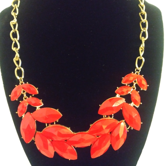 Statement necklace chunky Carol red orange - Picture 1 of 6